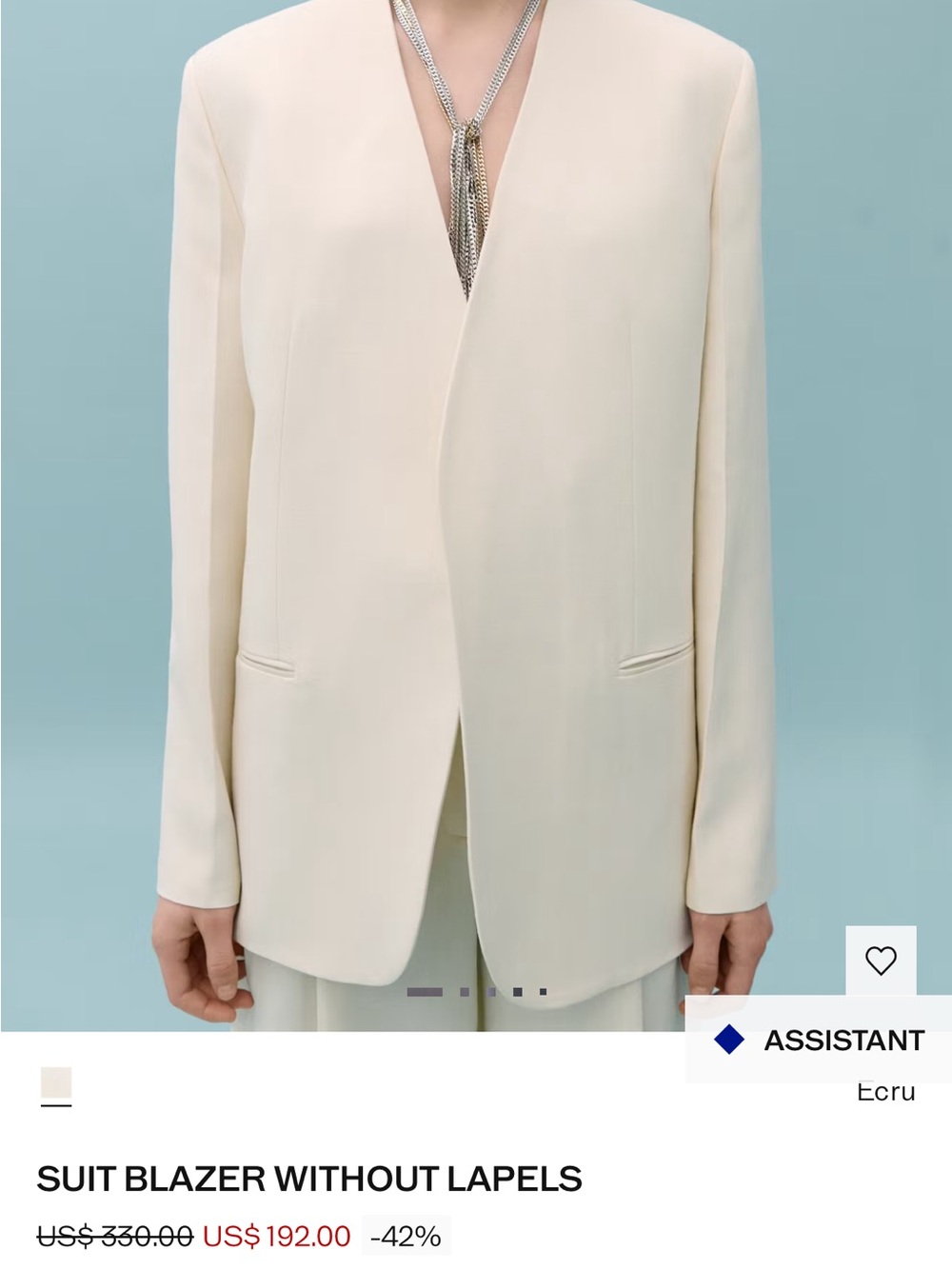 Victoria Beckham Cream Collarless Tailored Blazer